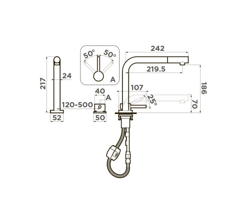 Смеситель для кухни Omoikiri Nara-S-BN с выдвижным изливом нержавеющая сталь 4994329