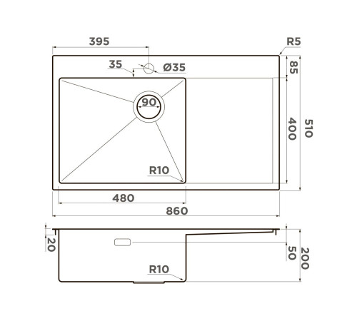 Кухонная мойка Omoikiri Akisame 86-L Side-IN 86x51 см нержавеющая сталь 4997031
