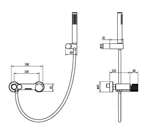 Смеситель для ванны Boheme Stick Spirale с ручным душем и держателем black 123-BB.4