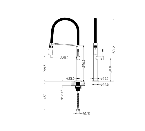 Смеситель для кухни Boheme Uno с гибким изливом chrome 114-CR