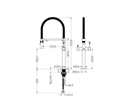 Смеситель для кухни Boheme Uno с гибким изливом и краном для питьевой воды matt gold 115-MG