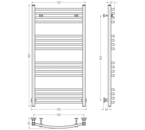 Полотенцесушитель водяной Сунержа Аркус 550x1007 мм выгнутый золотой шёлк матовый 32-0251-1050