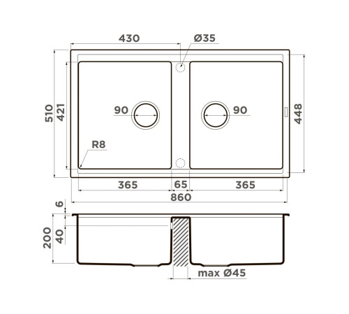 Кухонная мойка OMOIKIRI Kitagawa 86-2-GB Artceramic 86x51 см графит 4993492