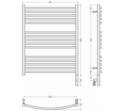 Полотенцесушитель электрический Сунержа Аркус 3.0 630x920 мм правое подключение матовый черный 31-5705-8060