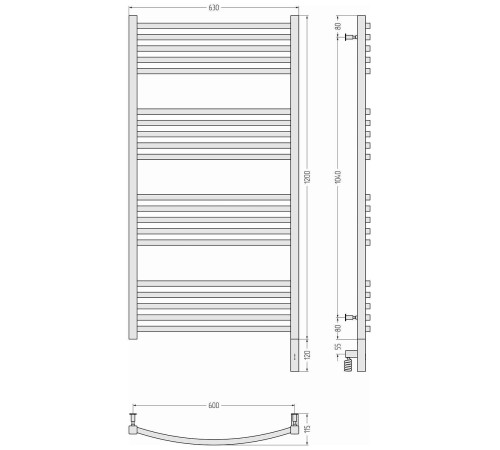 Полотенцесушитель электрический Сунержа Аркус 3.0 630x1320 мм правый темный титан муар 15-5705-1260