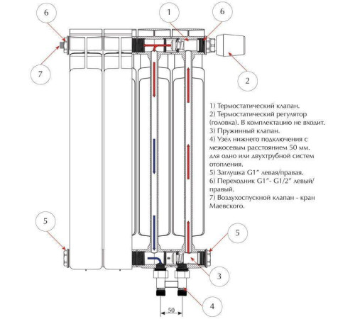 Радиатор биметаллический RIFAR Base Ventil 500 4 секции нижнее левое подключение Н11502