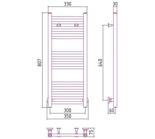 Полотенцесушитель водяной Сунержа Модус 300x800 мм без покрытия 00-0250-8030
