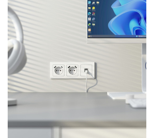 Розетка с заземлением, шторками и USB тип A+C (белый матовый) W1171761