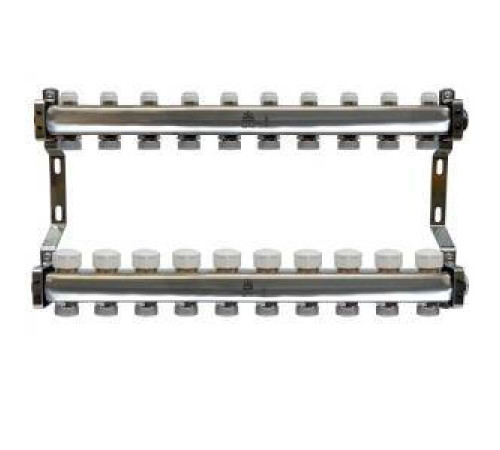 Коллекторный блок Gekon 1 x 3/4 10 выходов из нержавеющей стали с регулирующими клапанами GK 75110