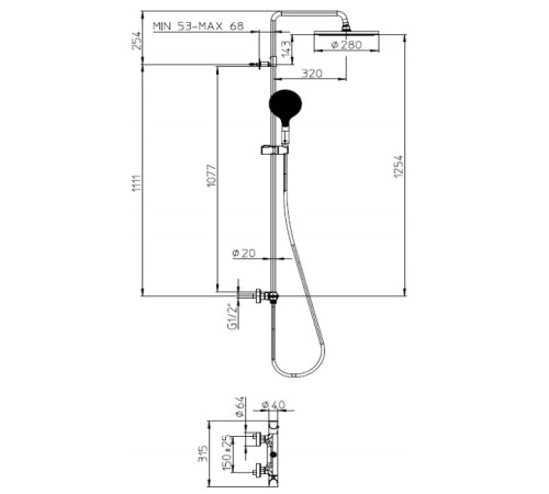 Душевая колонна Bossini Apice L10505.030 с термостатом и верхним душем хром L10505.030
