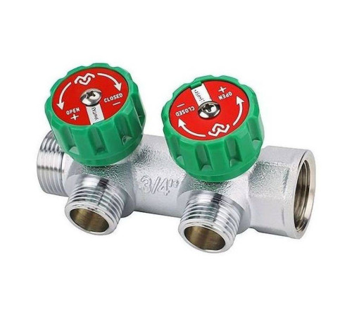 Коллектор регулирующий VARMEGA 3/4 2 выхода 1/2 хромированный VM14602