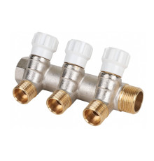 Коллектор латунный MVI 3/4 x 1/2 на 3 выхода с регулирующими вентилями AMM.403.0504