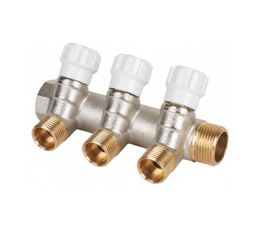 Коллектор латунный MVI 3/4 x 1/2 на 3 выхода с регулирующими вентилями AMM.403.0504