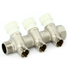 Коллектор Uni-Fitt с вентилями 1х3 выхода 1/2 НР никелированный 404N4230
