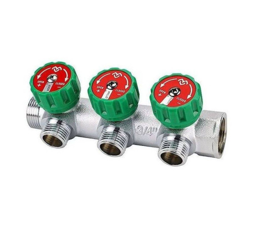Коллектор регулирующий VARMEGA 3/4 3 выхода 1/2 хромированный VM14603