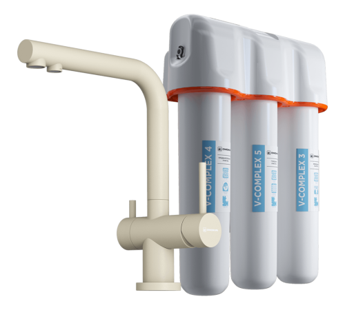 Комплект Omoikiri смеситель Nagano-P и фильтр pure drop Lite ваниль 4044.8028P