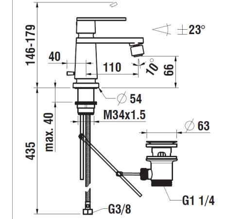 Смеситель для биде Laufen New Classic фиксированный излив 110 мм донный клапан хром 3.4185.1.004.111.1
