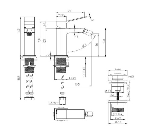 Смеситель для биде Bossini Aki с донным клапаном черный матовый Z00708.073
