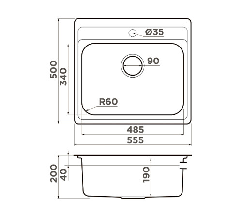 Кухонная мойка Omoikiri Ashi 56-IN нержавеющая сталь 56x48 см 4993449