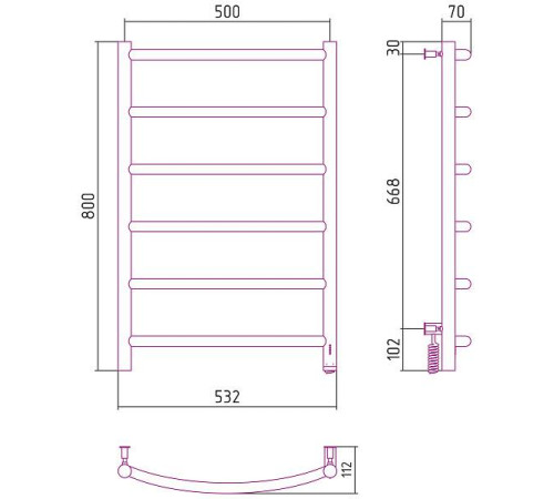 Полотенцесушитель электрический Сунержа Галант 4.0 800x500 мм правый без покрытия 00-0831-8050