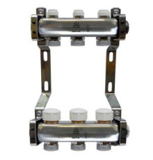 Коллекторный блок Gekon 1 x 3/4 3 выхода из нержавеющей стали с регулирующими клапанами GK 75103