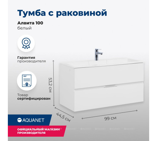 Тумба с раковиной Aquanet Алвита 100 белый 00238369