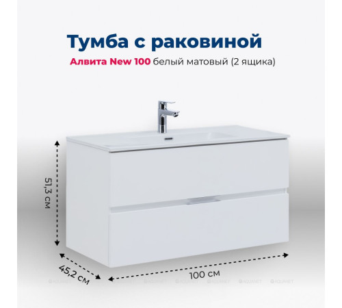 Тумба с раковиной Aquanet Алвита new 100 2 ящика белый матовый 00274014