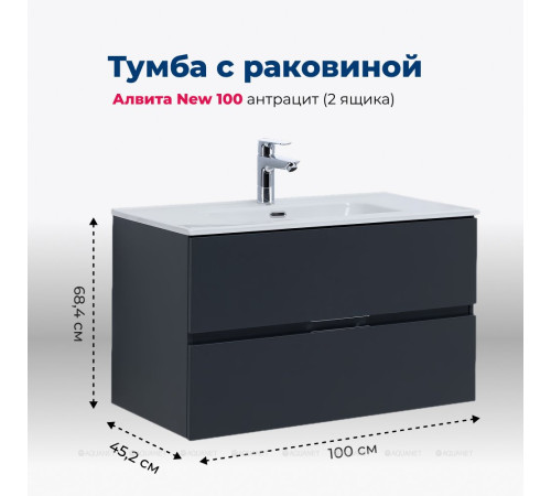 Тумба с раковиной Aquanet Алвита new 100 2 ящика антрацит 00274139