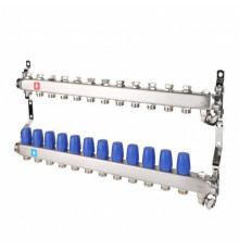 Коллекторная группа Hogert Premium 1 x 3/4 EK 12 выходов без расходомеров с дренажным краном и воздухоотводчиком HOGMS61206