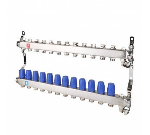 Коллекторная группа Hogert Premium 1 x 3/4 EK 12 выходов без расходомеров с дренажным краном и воздухоотводчиком HOGMS61206
