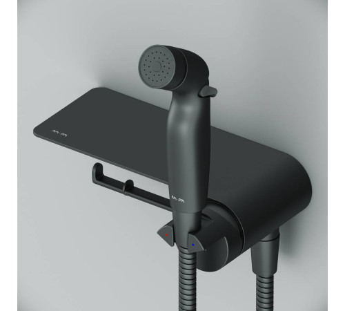Смеситель с гигиеническим душем и полкой встраиваемый AM.PM Func матовый черный F0H8F922