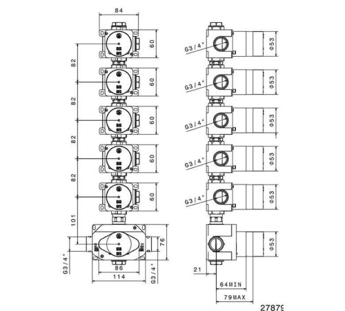 Встраиваемая часть термостатического смесителя Newform 3/4 на 5 выходов 27879.00.000