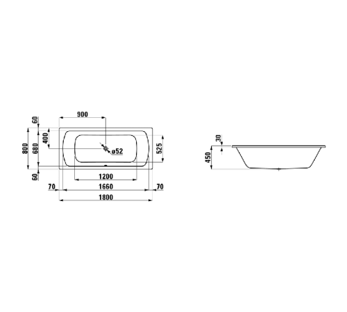 Ванна встраиваемая Laufen Pro 180x80 см сталь 3.5 мм антискользящее покрытие 2.2795.0.600.040.1