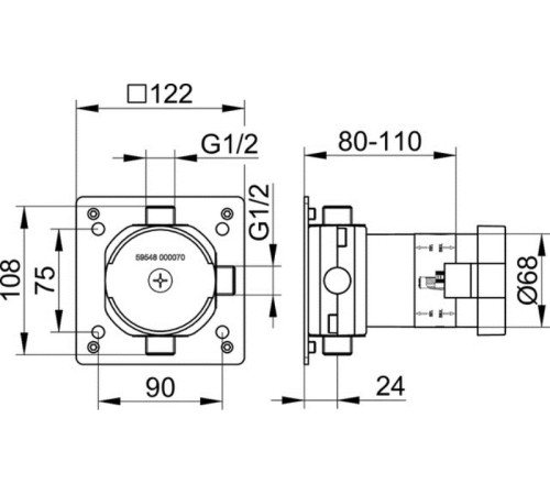 Внутренняя часть переключателя на 3 потребителя с выводом для шланга Keuco IXMO 59548 000170