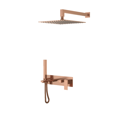 Душевой комплект встраиваемый Boheme Qubic со смесителем и изливом copper brushed 474-CB