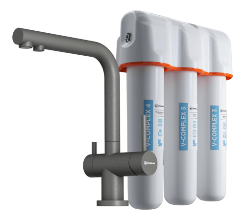 Комплект Omoikiri смеситель Nagano-P и фильтр pure drop Lite платина 4064.8028P