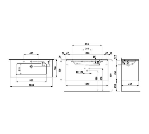 Комплект раковина и тумба Laufen Pro S 120x50x61 см 2 ящика белый матовый 8.6496.3.260.104.1