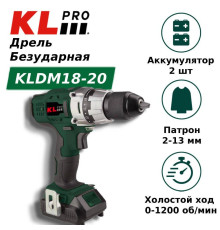 Аккумуляторная дрель-шуруповерт KLPRO KLNM18-20 18 В 2.0 Ач Li-ion 40 Нм KLNM18-20