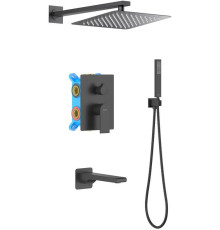 Душевой комплект 4 в 1 Aquanet ЛИРА 3 режима матовый черный AQ1473MB