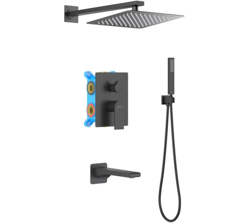 Душевой комплект 4 в 1 Aquanet ЛИРА 3 режима матовый черный AQ1473MB