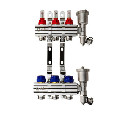 Группа коллекторная Ридан FHF-RF 2 контура термоклапаны расходомеры воздухоотводчики кронштейны 088U0722R
