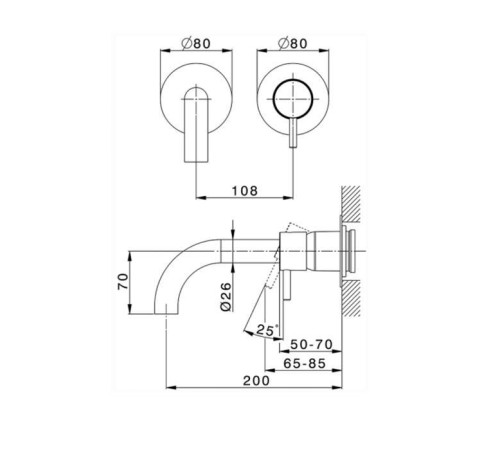 Смеситель для раковины Cisal Less New встраиваемый излив 200 мм хром LN00551D21