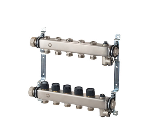 Распределительная гребенка Oventrop Multidis SHR на 3 контура 3/4 EK нержавеющая сталь с регулирующими вставками 140650053