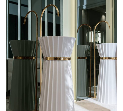 Раковина напольная Oasis Plisse 44х95 см без отверстия с донным клапаном и сифоном золото/белый 0PI440CEOR