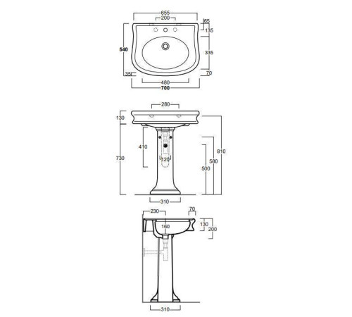 Раковина Simas Lante 70x54x13 см 1 отверстие белый LA10bi/LA03bi