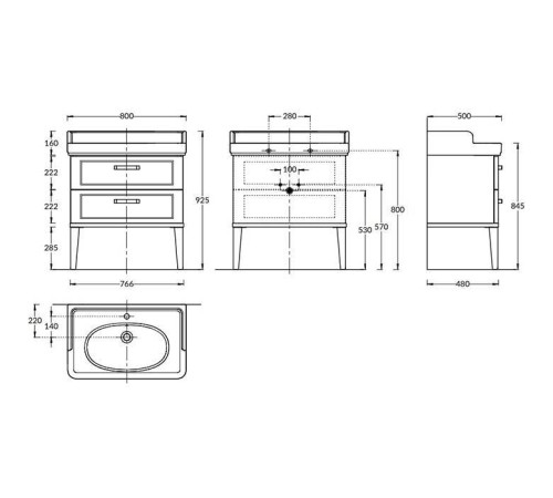 Тумба подвесная Kerama Marazzi Pompei 80 см 2 ящика камео бежевый глянцевый PO.N.80.2\CAM