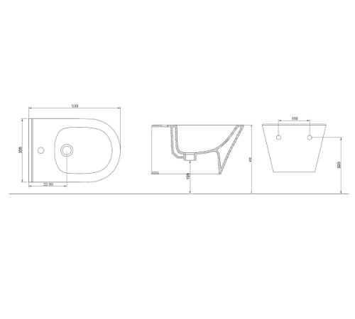 Биде подвесное Boheme Avva 35.5х53 см черный 974-B