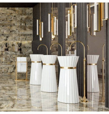 Раковина напольная Oasis Plisse 44х95 см без отверстия с донным клапаном и сифоном золото/белый 0PI440CEOR