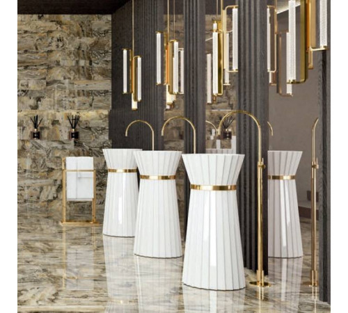 Раковина напольная Oasis Plisse 44х95 см без отверстия с донным клапаном и сифоном золото/белый 0PI440CEOR
