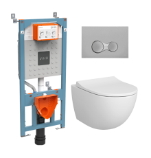 Комплект унитаз подвесной VitrA Sento Rim-ex с тонким сиденьем микролифт и инсталляцией 9830B003-7211